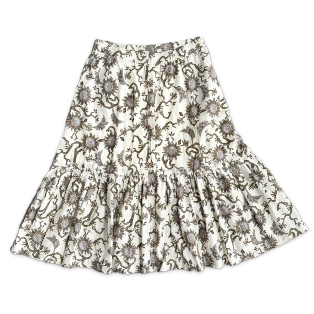 House of Harlow 1960 Boho Paisley Floral Tierd Skirt Women's L 100% Cotton Cream